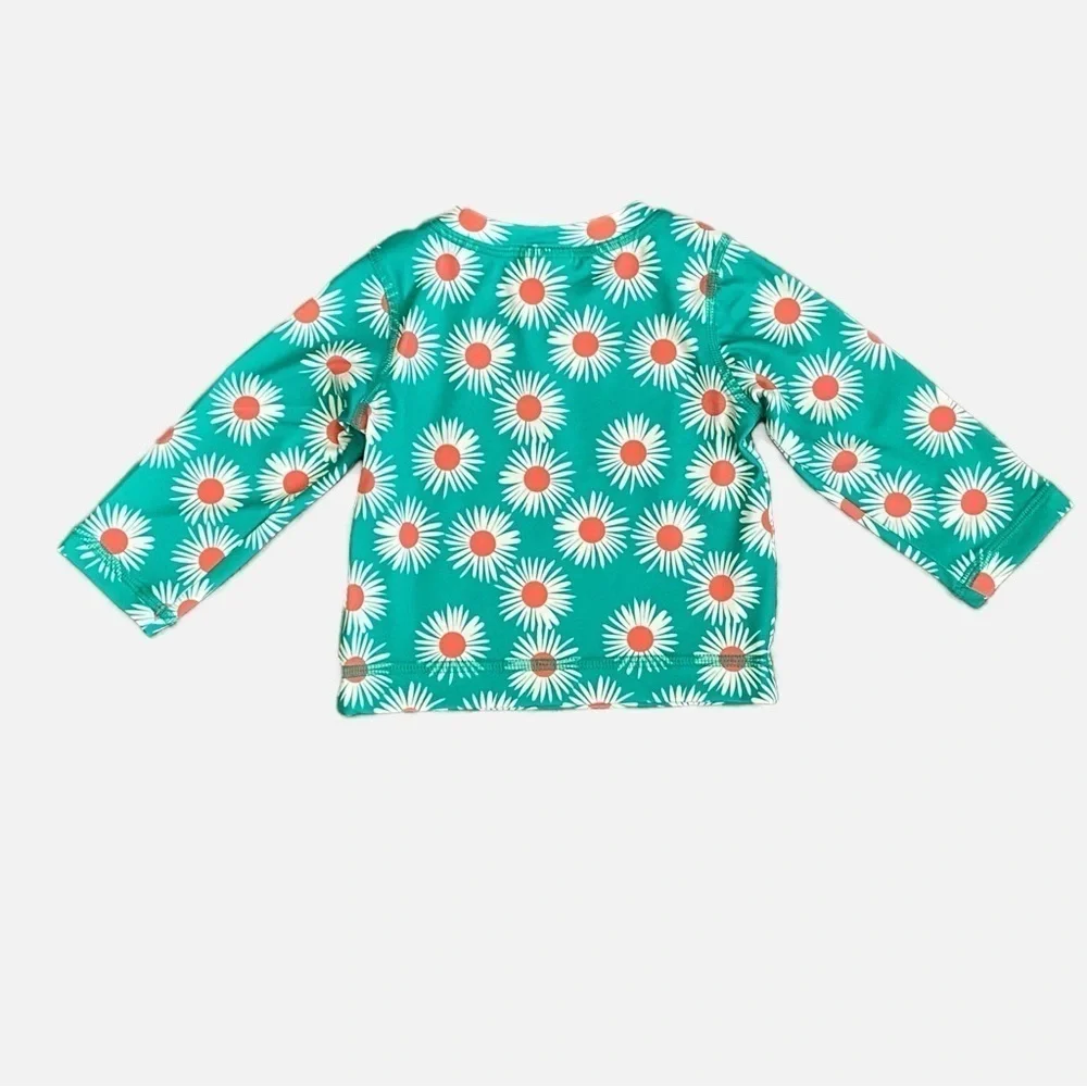 Hanna Andersson Baby Rash Guard Green With Daisies 6-12 Months